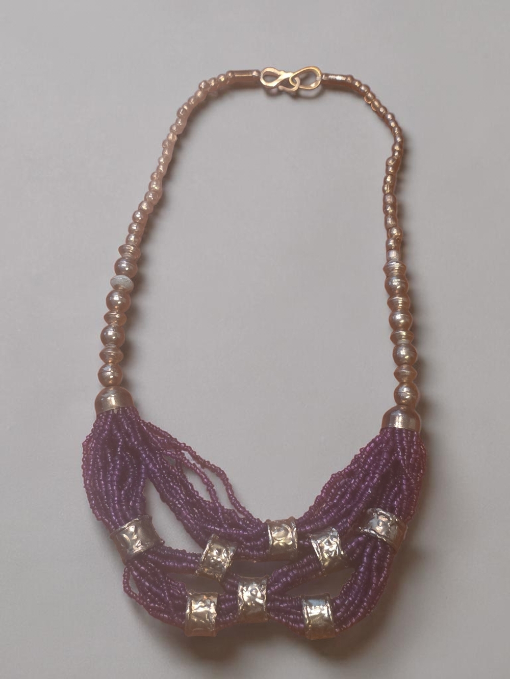 Purple Multi Strand Seed Bead Statement Bib Necklace